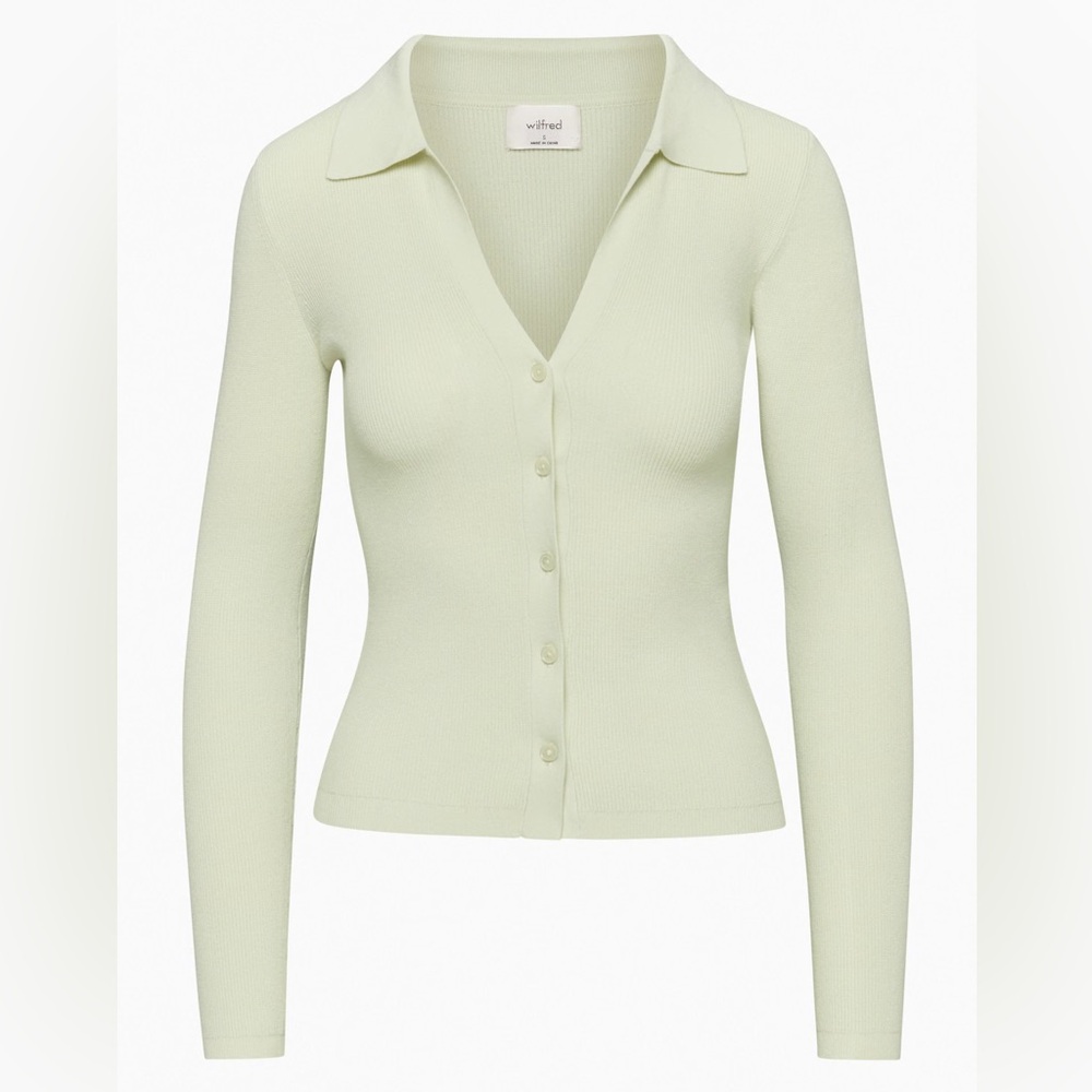 ARITZIA WILFRED COVE BUTTON UP POLO SWEATER LIGHT GREEN